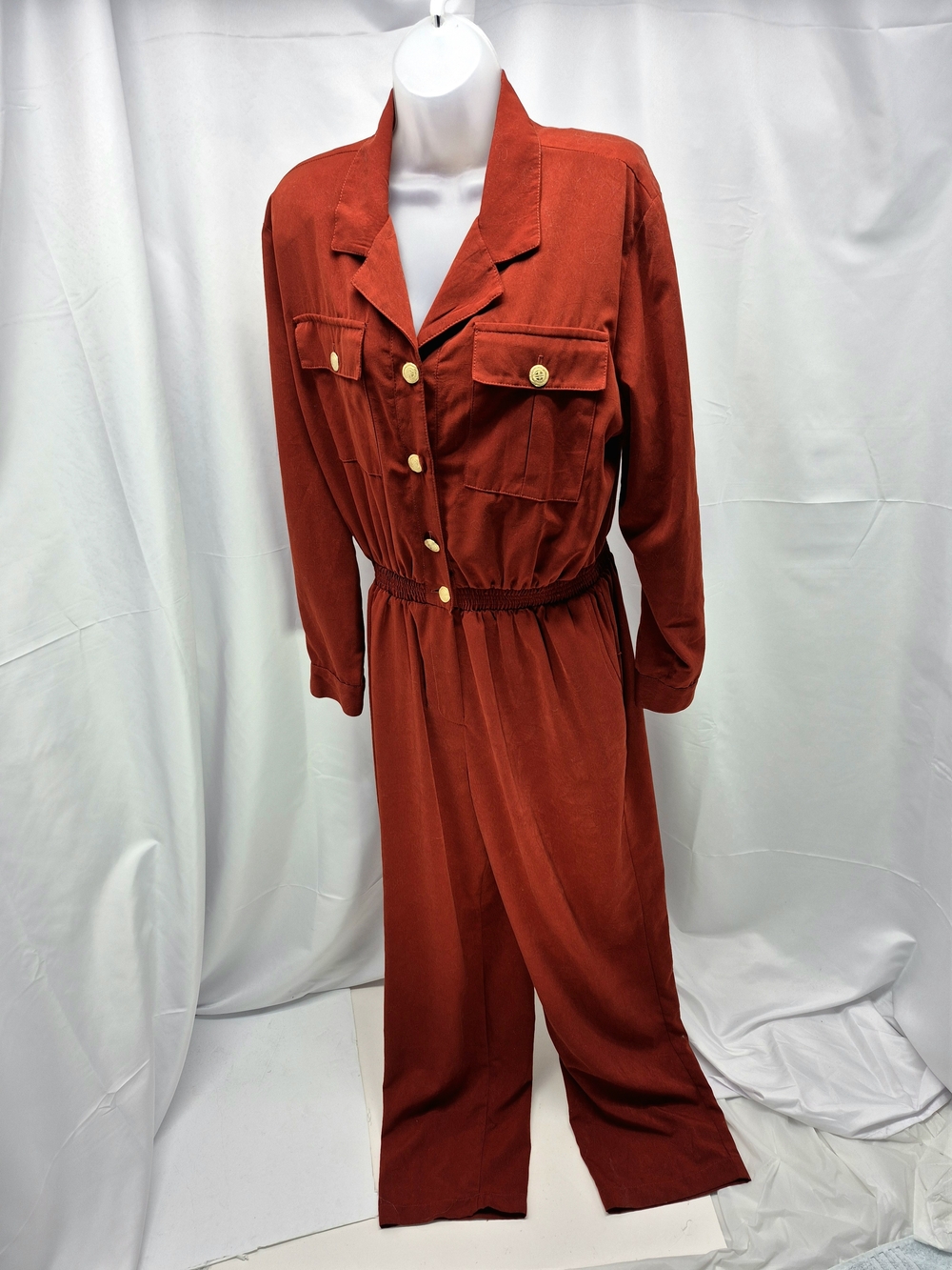 Vintage Saint Germain Paris Red Utility Jumpsuit Size L Made in USA 80s Retro